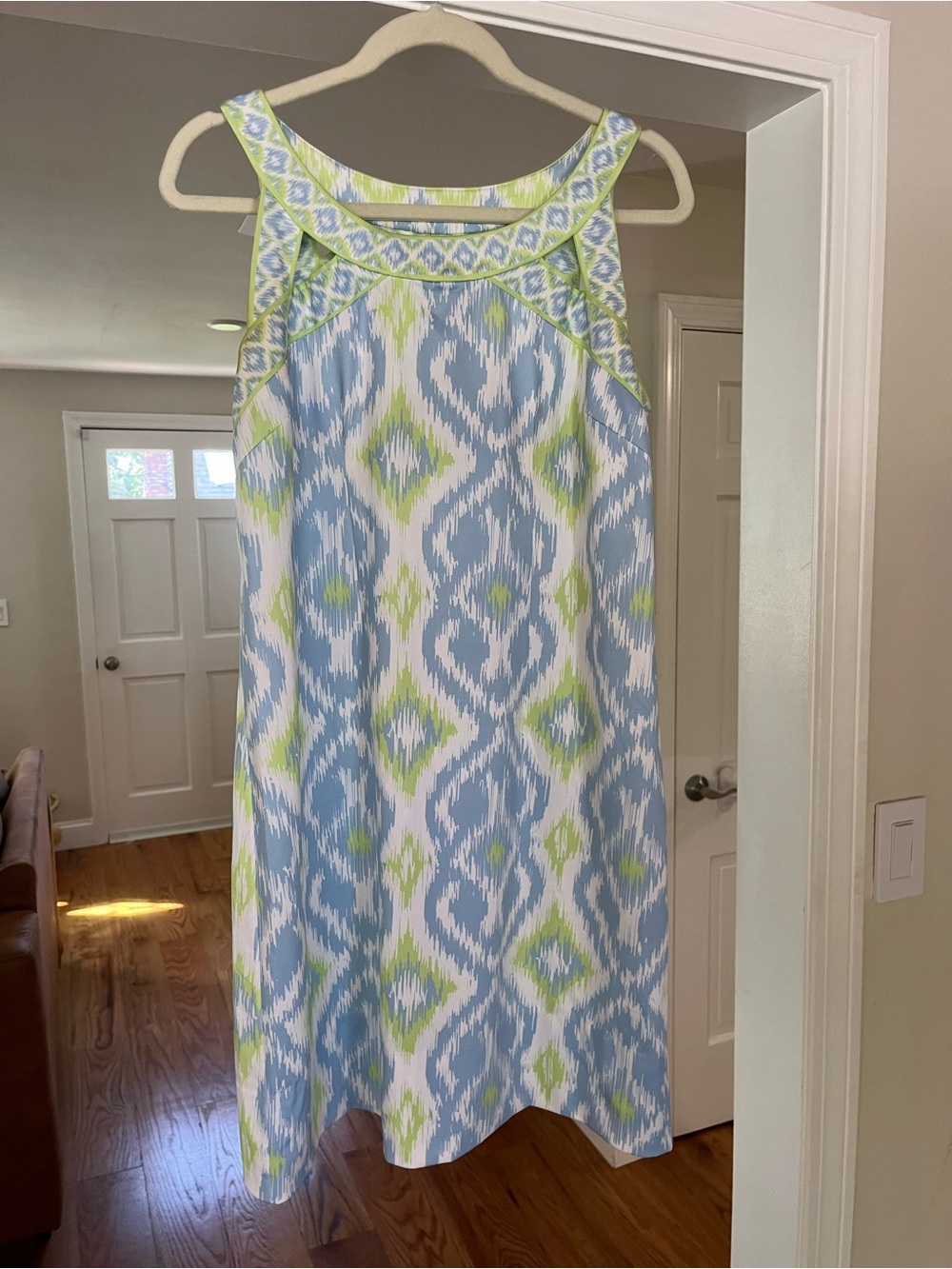 Gretchen Scott Designs Blue White Lime Ikat Midi Dress